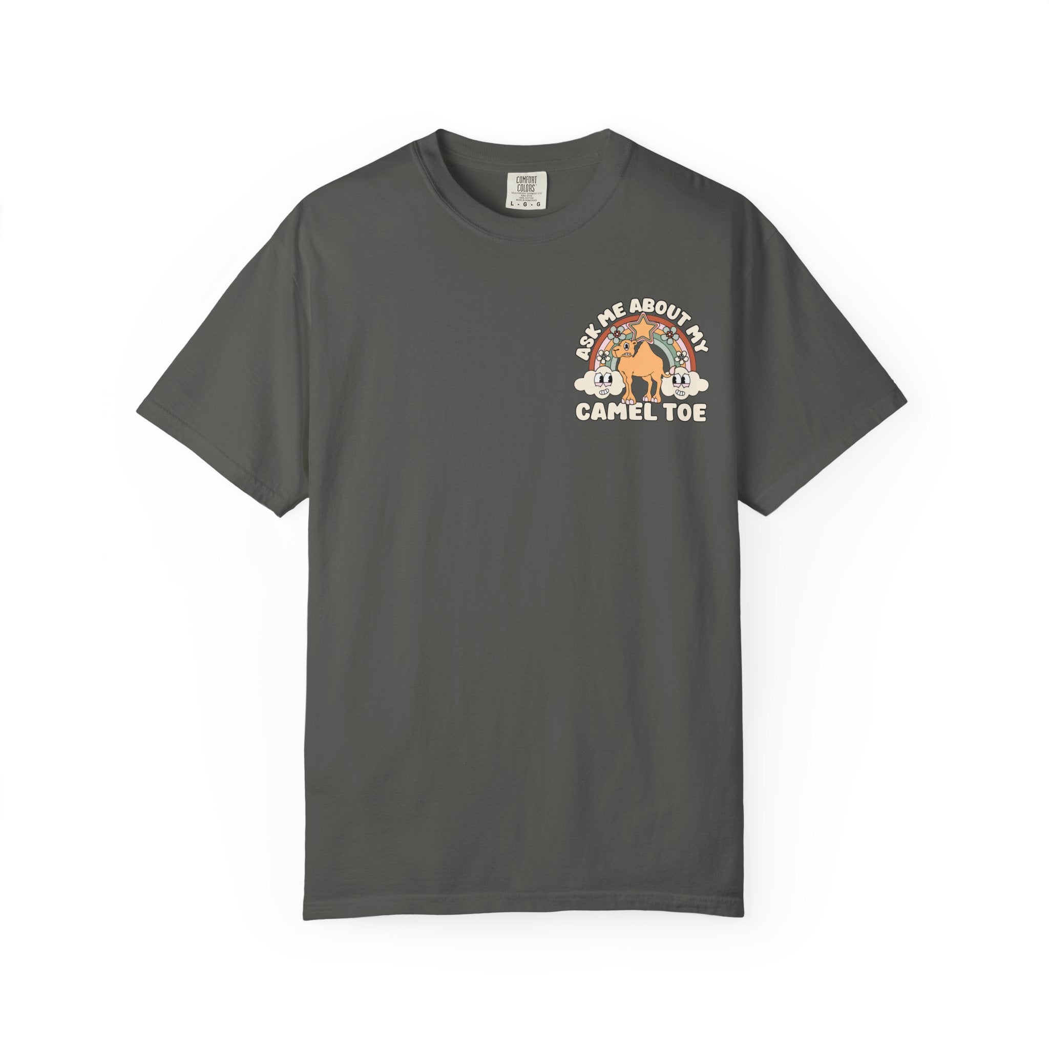 Adult Humor "Ask Me About My Camel Toe" Double-Sided Retro Tee