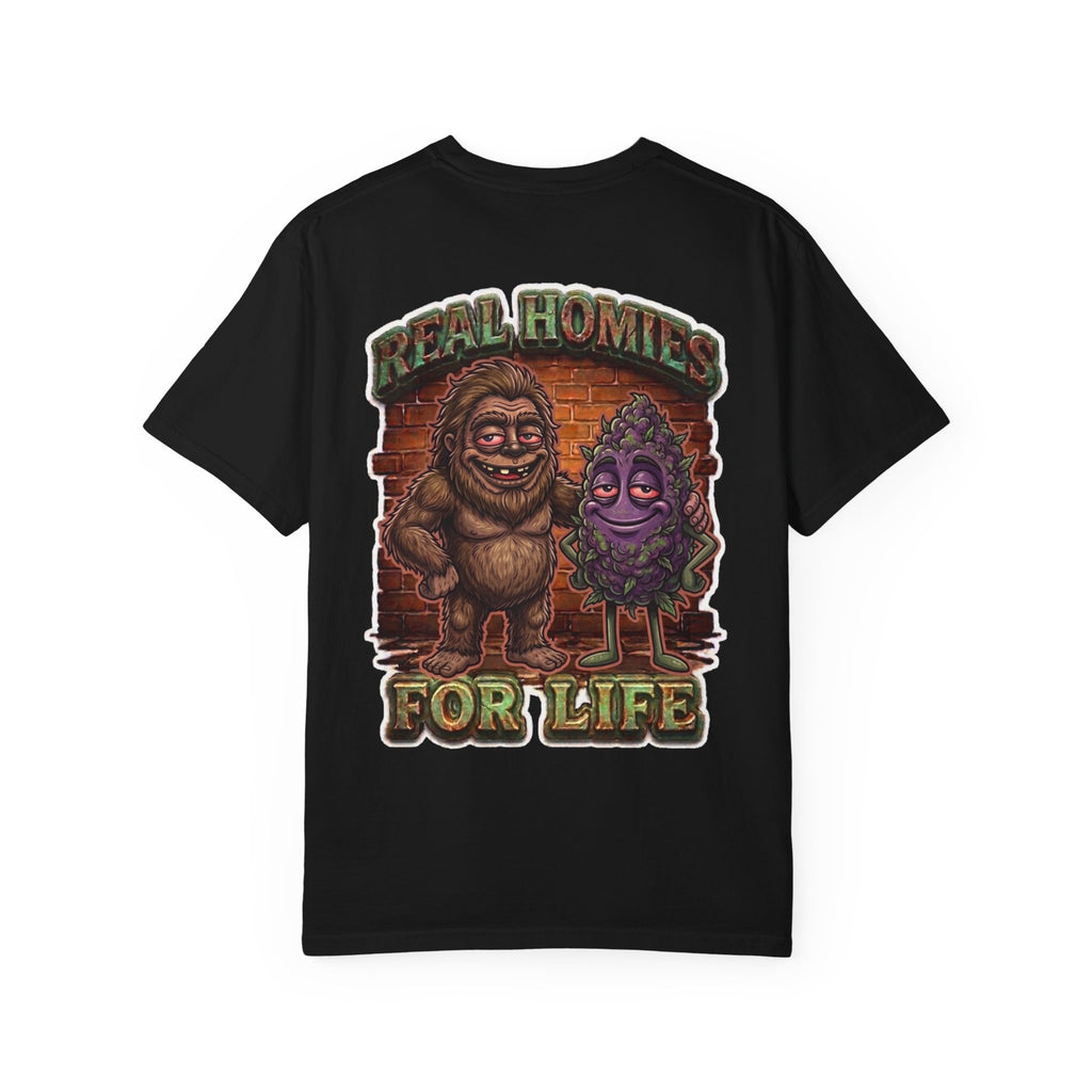 Real Homies For Life Shirt - Retro Bigfoot Sasquatch Purple Haze Weed Cannabis Marijuana Tee
