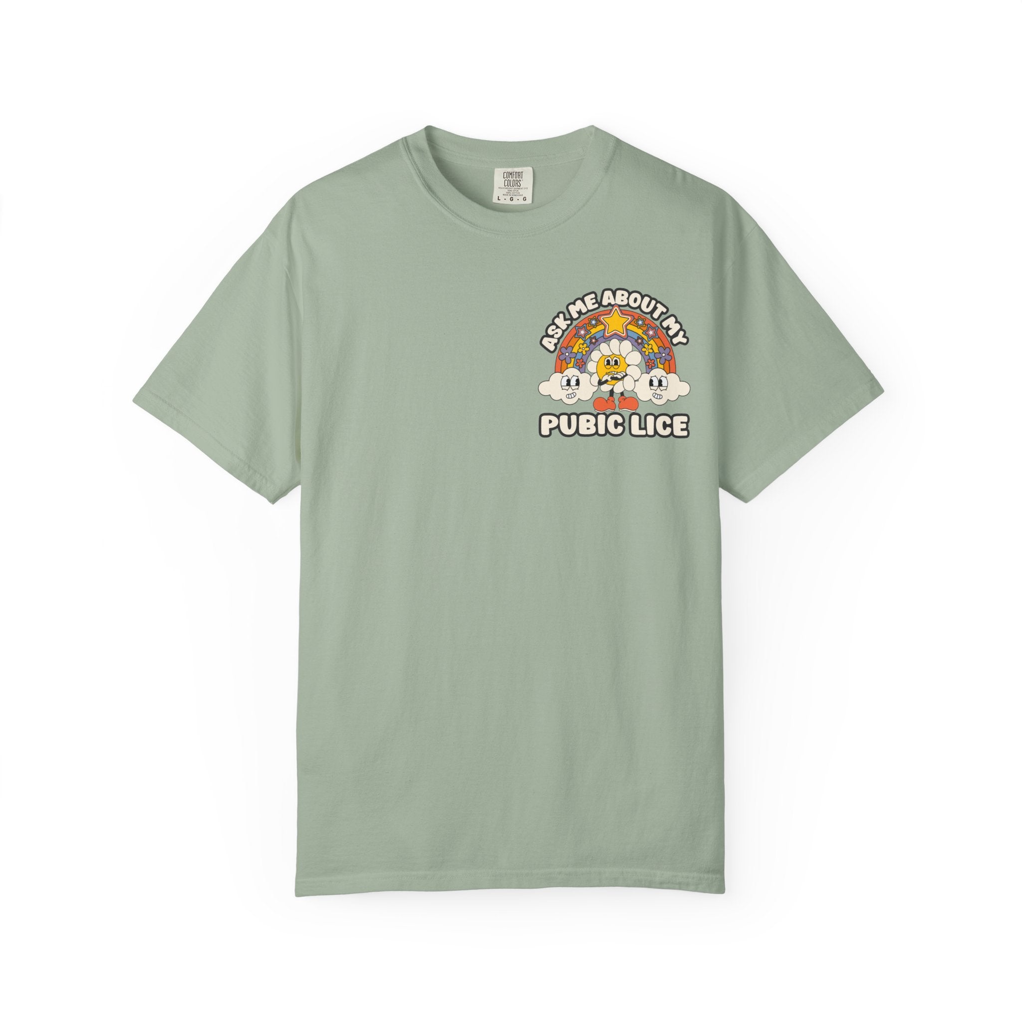Adult Humor "Ask Me About My Pubic Lice" Double-Sided Retro Tee