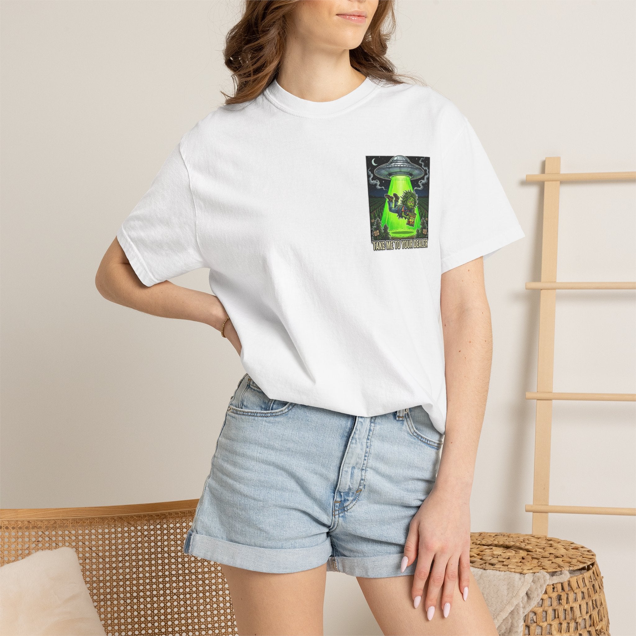 Take Me To Your Dealer - Retro Sci-Fi Cannabis Graphic Tee