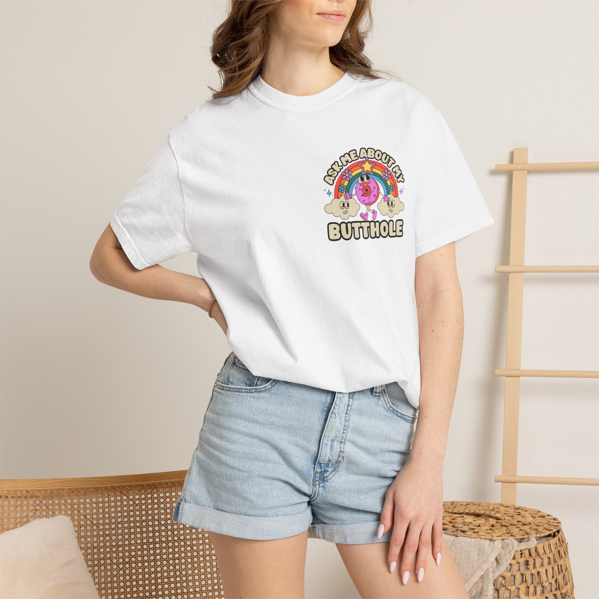 Adult Humor "Ask Me About My Butthole" Double-Sided Retro Tee