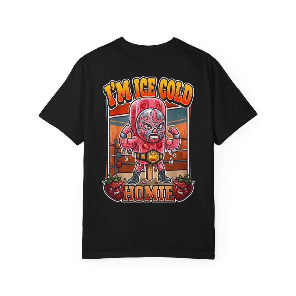 I'm Ice Cold Homie Shirt - Funny Retro Lucha Libre Paleta Strawberry Popsicle Mask Graphic Tee