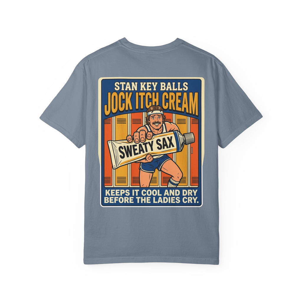 Funny Stan Key Balls Jock Itch Cream Shirt Sarcastic 1970s Retro Adult Humor Gym Gag Tee