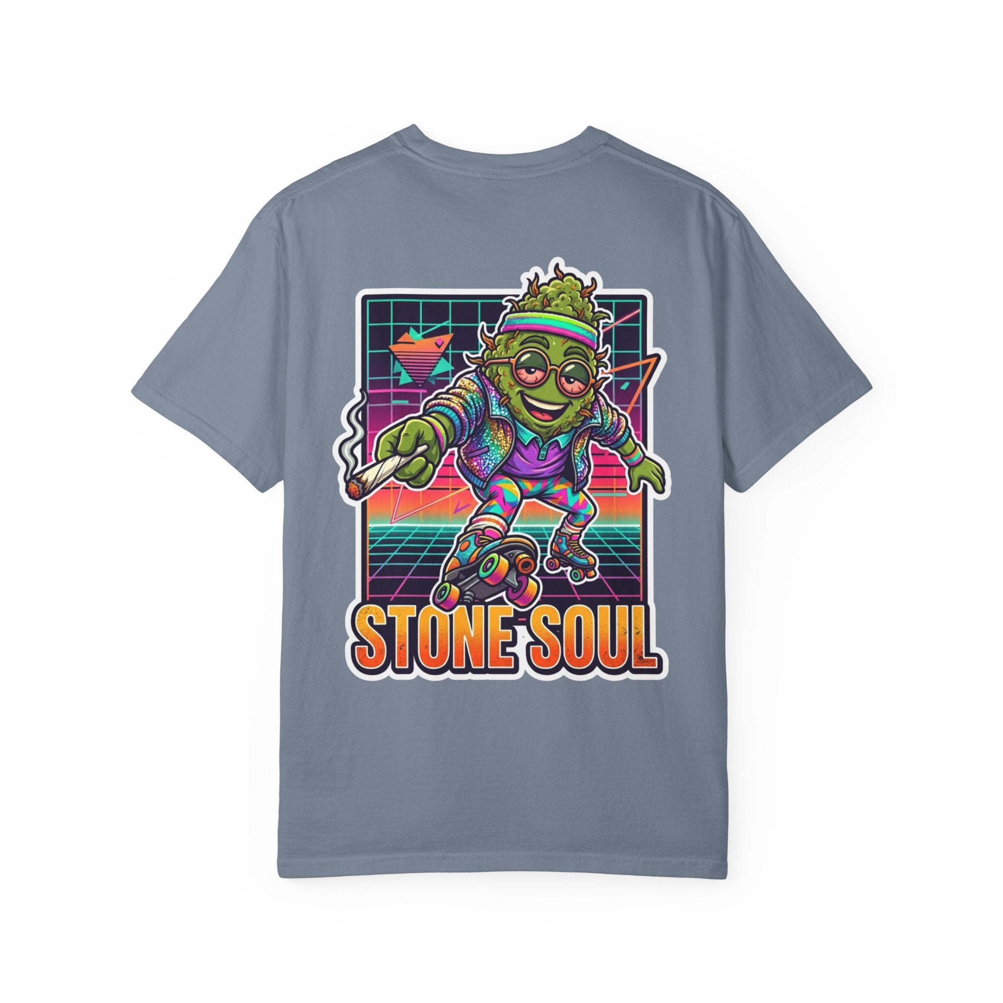 Retro 80s Synthwave Stone Soul Roller Skating Weed Bud Graphic Tee