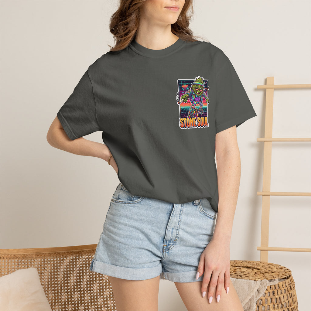Retro 80s Synthwave Stone Soul Roller Skating Weed Bud Graphic Tee