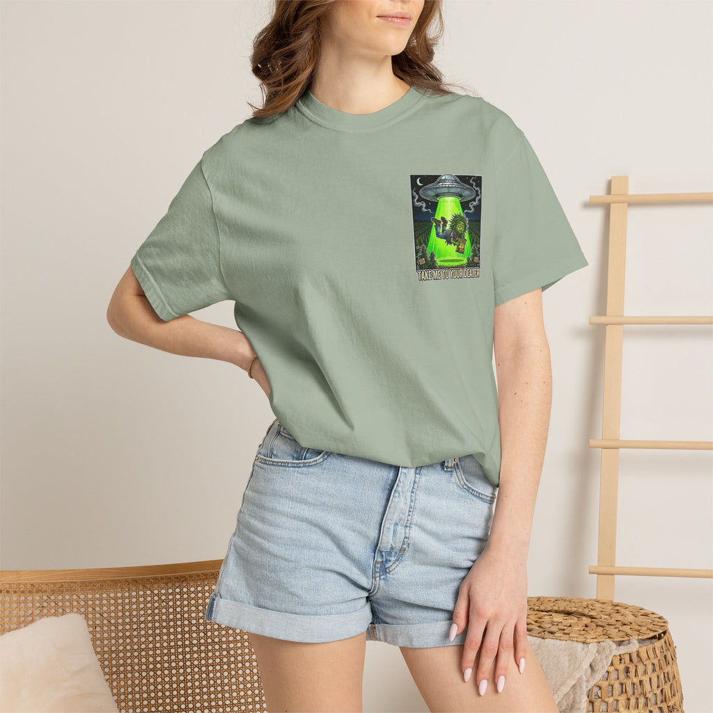 Take Me To Your Dealer - Retro Sci-Fi Cannabis Graphic Tee