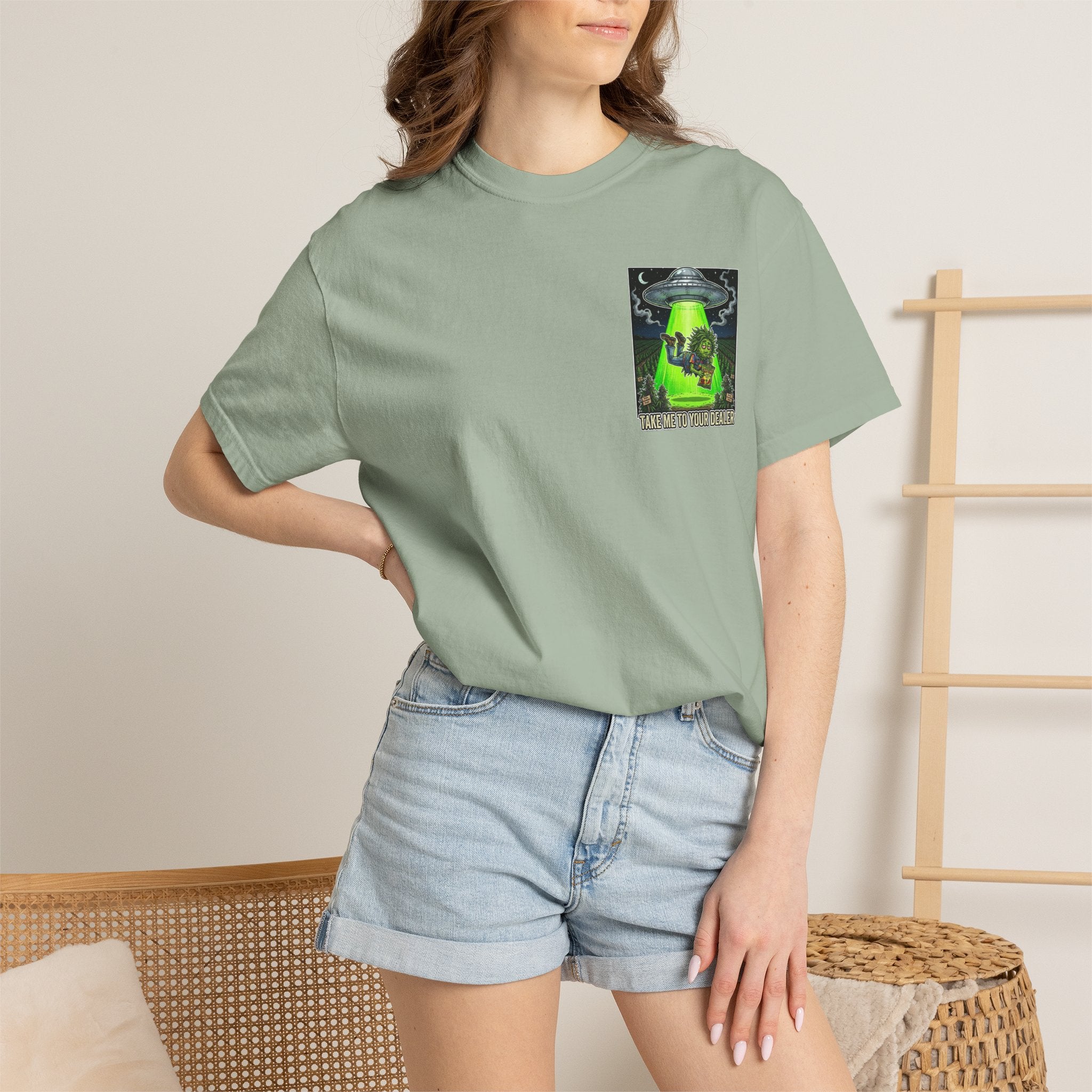 Take Me To Your Dealer - Retro Sci-Fi Cannabis Graphic Tee